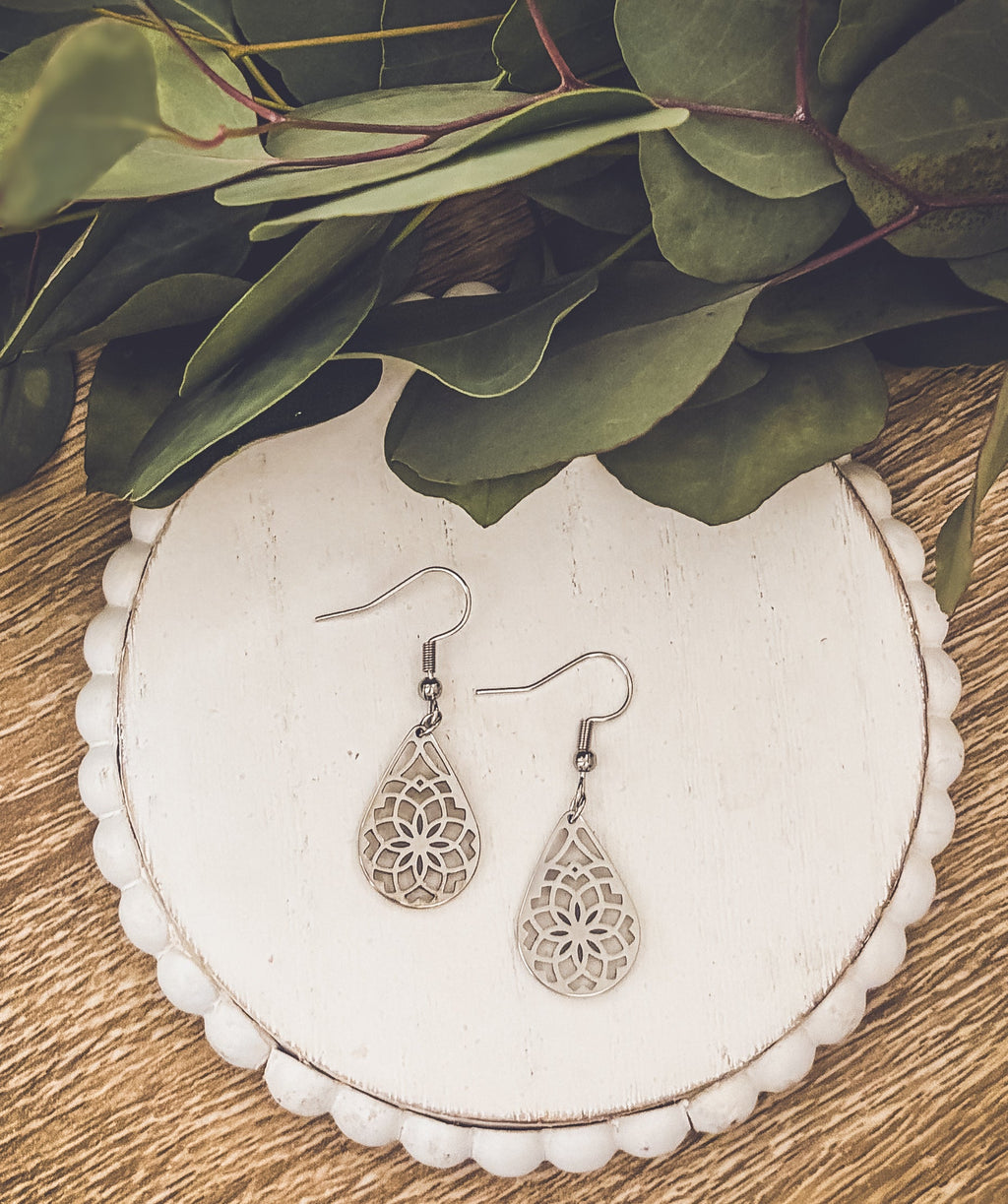 Beautiful Silver Floral Drop Earrings