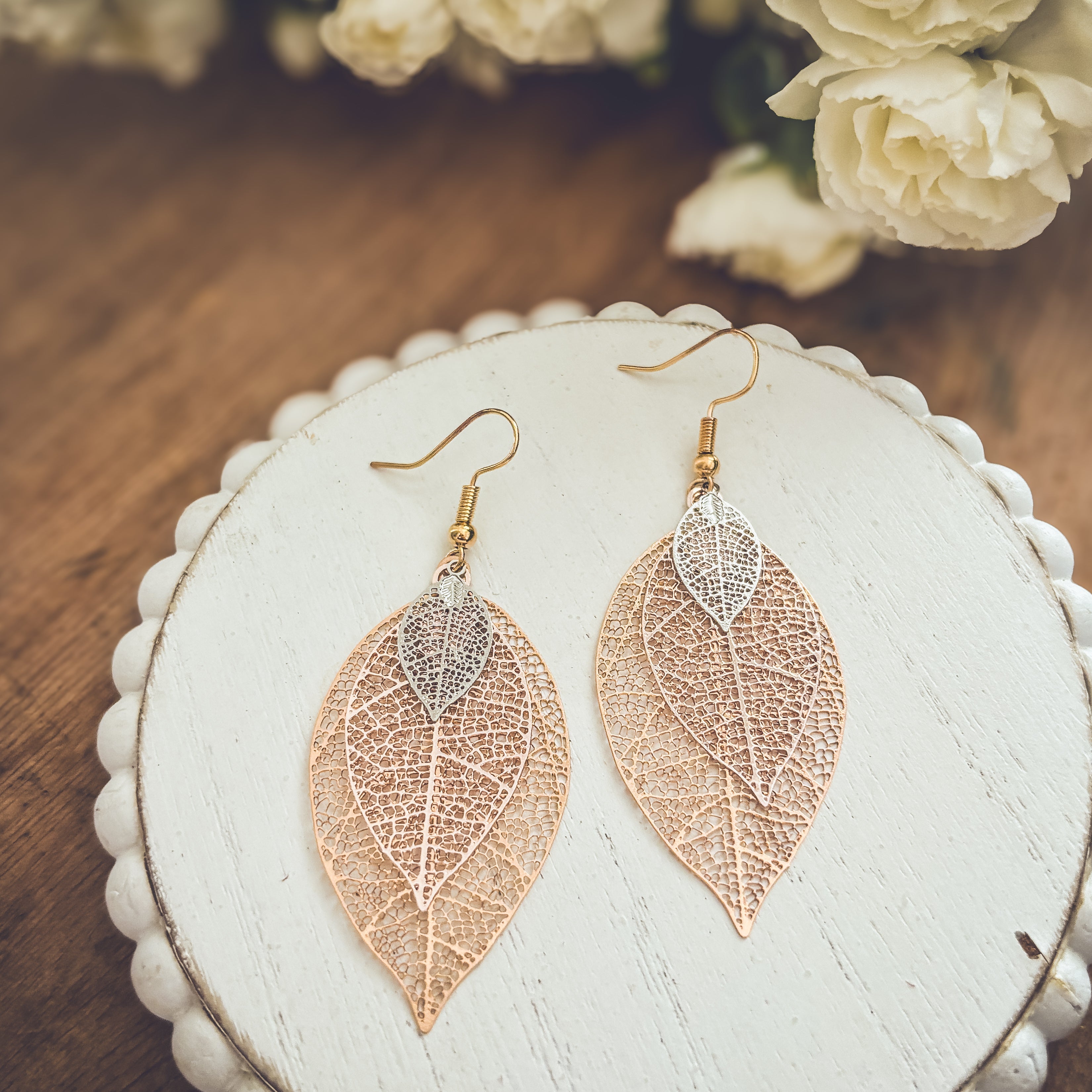 Beautiful Three Tone Leaf Earrings