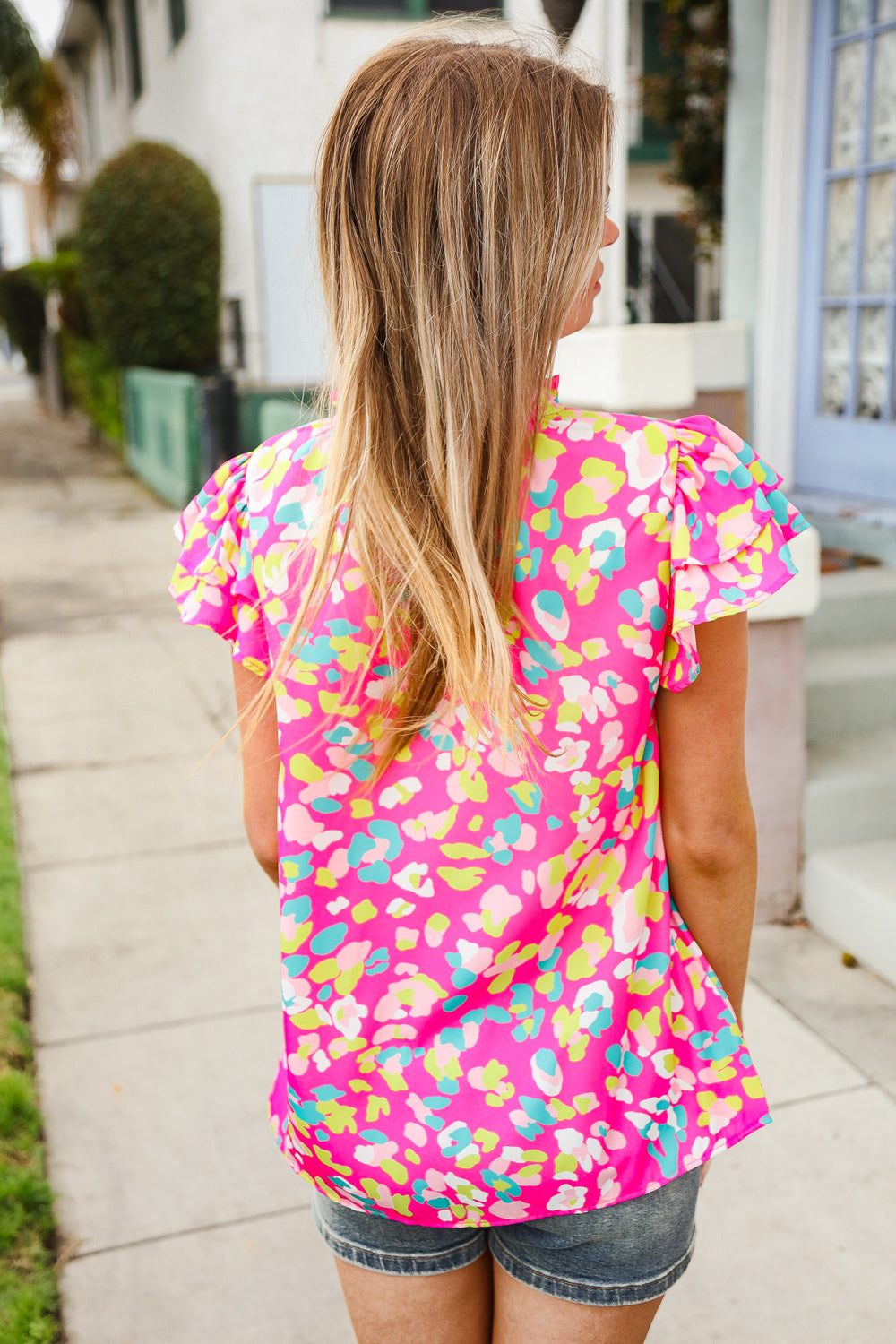 Feeling Femme in Pink Floral Print Frill Mock Neck Blouse