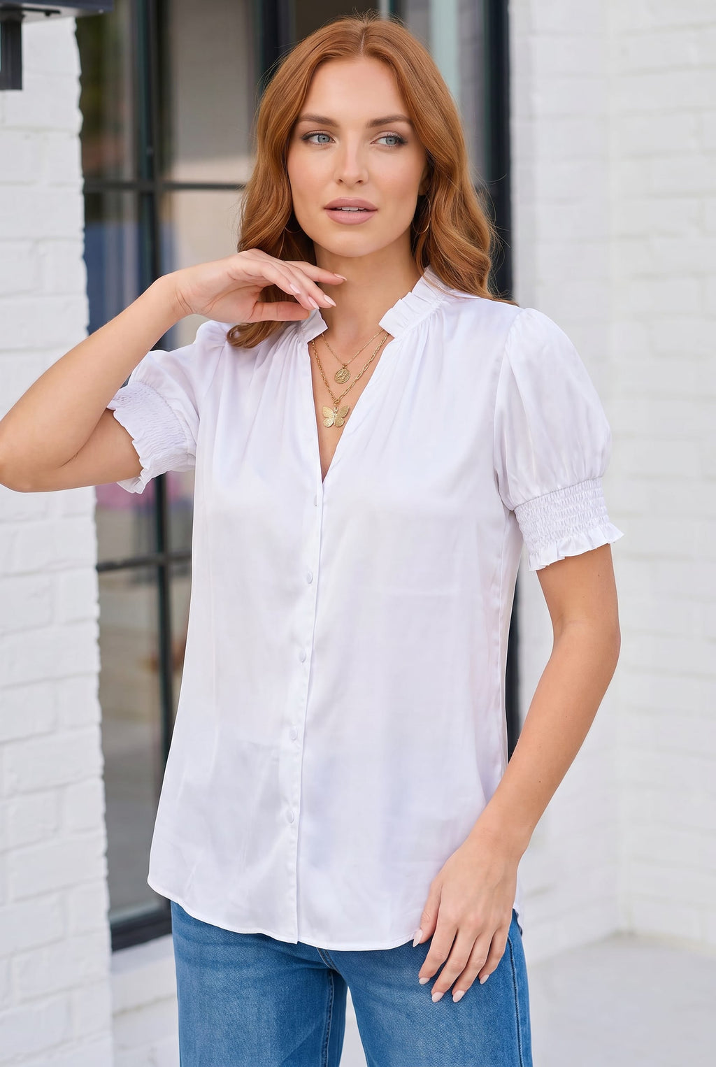 Perfectly Pretty White Button Up Blouse