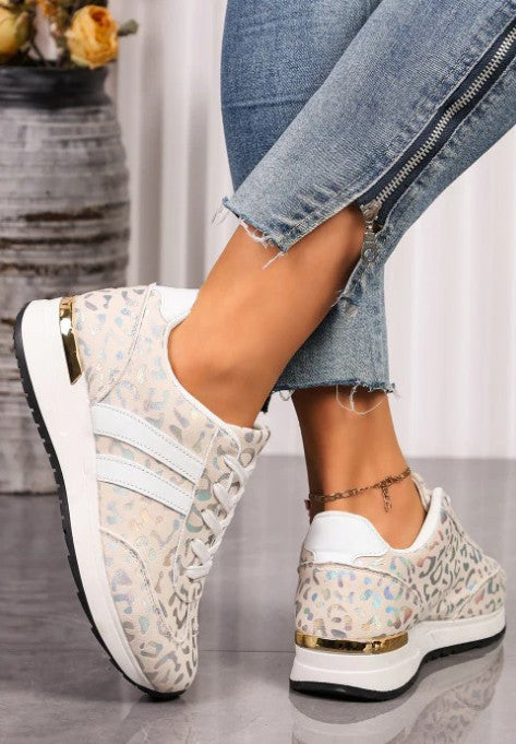 White Leopard Low Top Sneakers