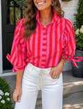 Red Stripe Puff Button Shirt