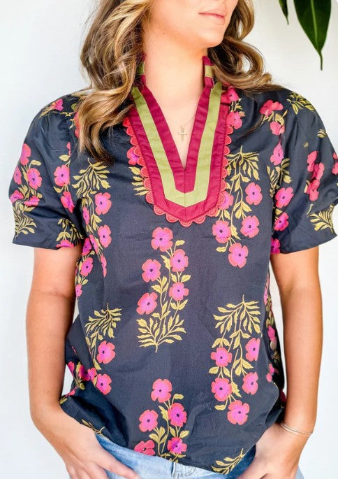 Black Floral Plus Blouse