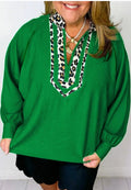 Green Plus Size Leopard Trim Blouse