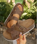 Brown Faux Suede PU Leather Strappy Cutout Retro Slippers