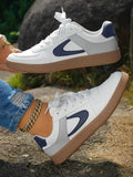 Navy Blue Color Contrast PU Leather Lace-up Sneakers