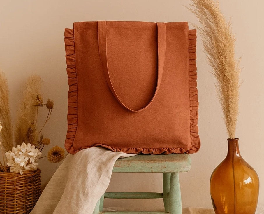 Canvas Ruffle Tote | Canvas Colored Tote Bag