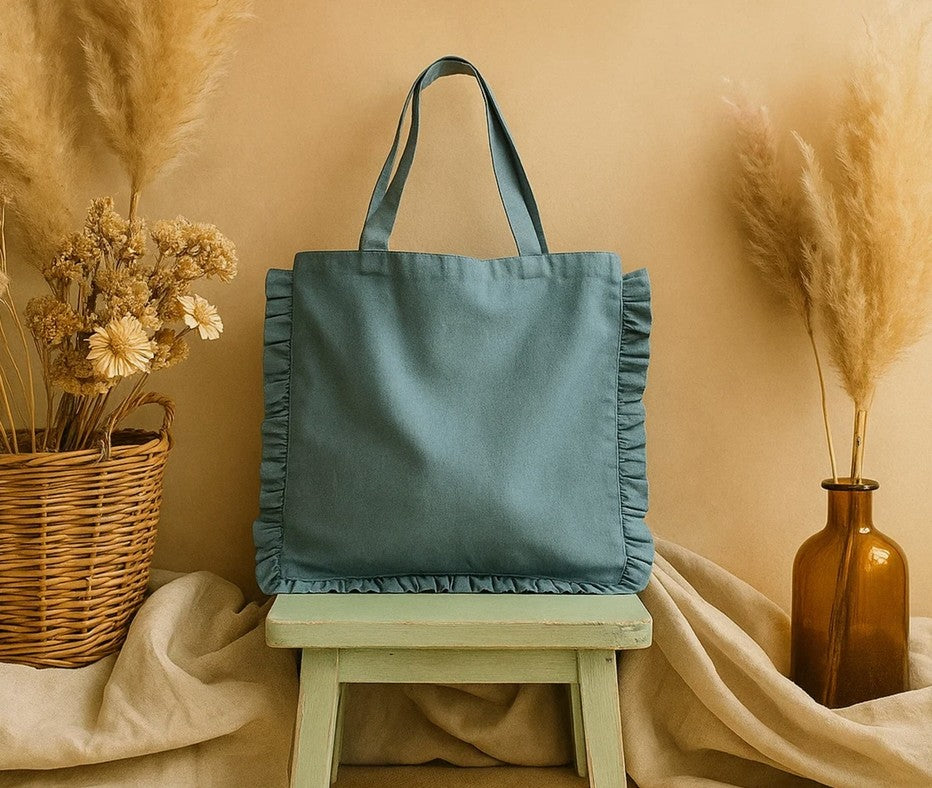 Canvas Ruffle Tote | Canvas Colored Tote Bag