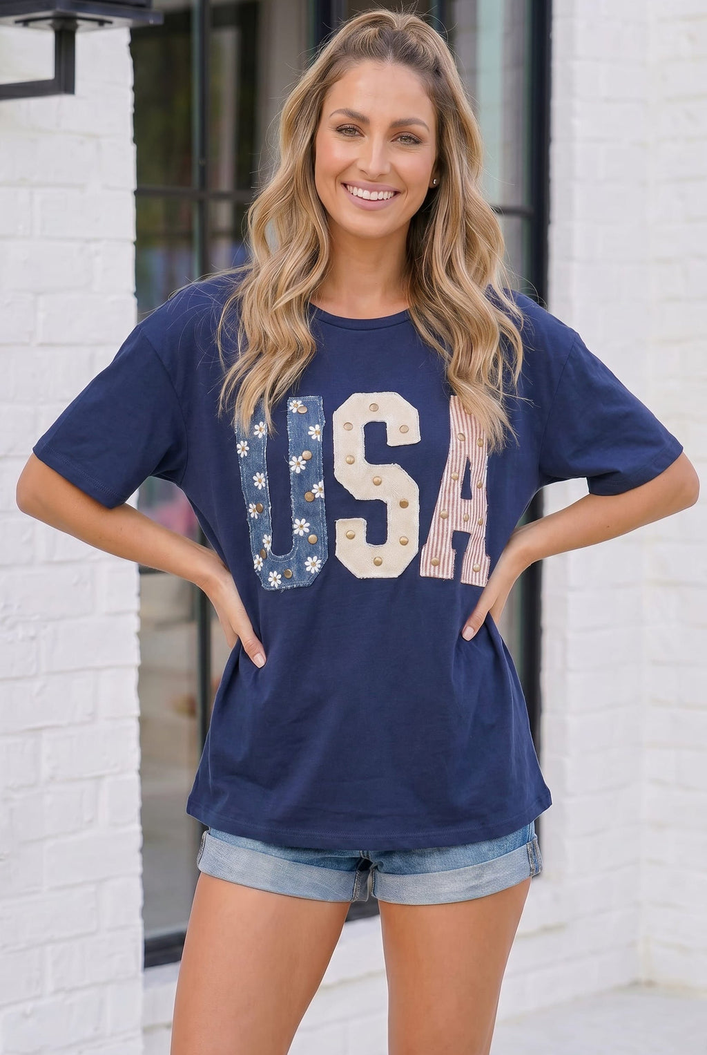 Stars Stripes and Daisy Vibes USA Graphic Tee