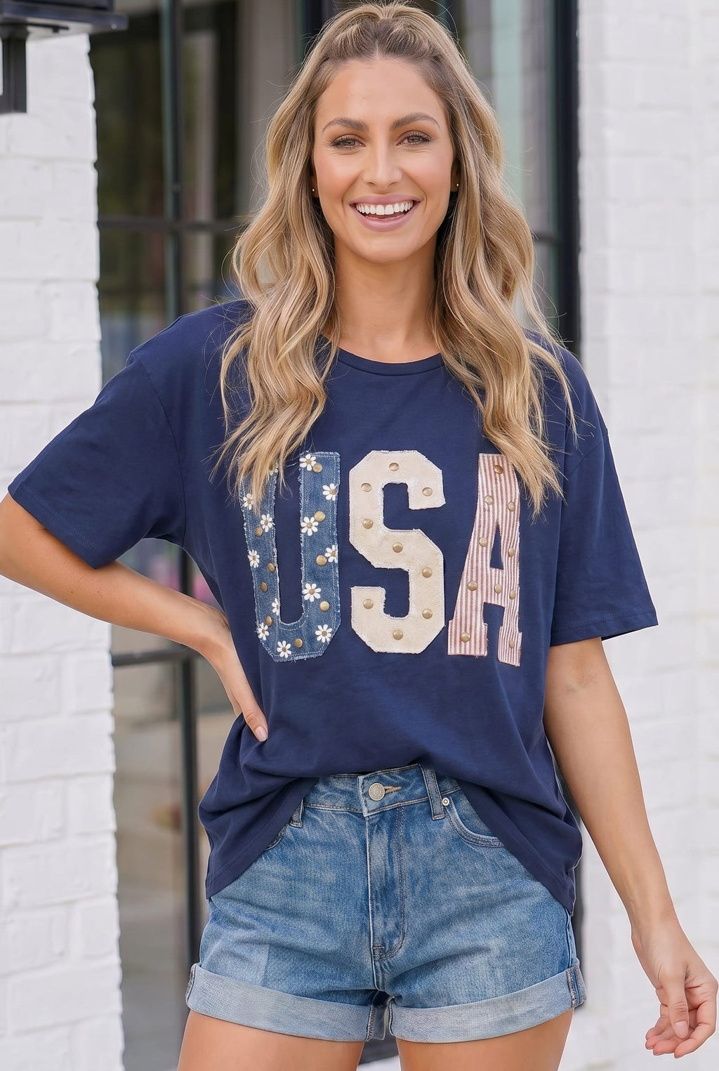 Stars Stripes and Daisy Vibes USA Graphic Tee