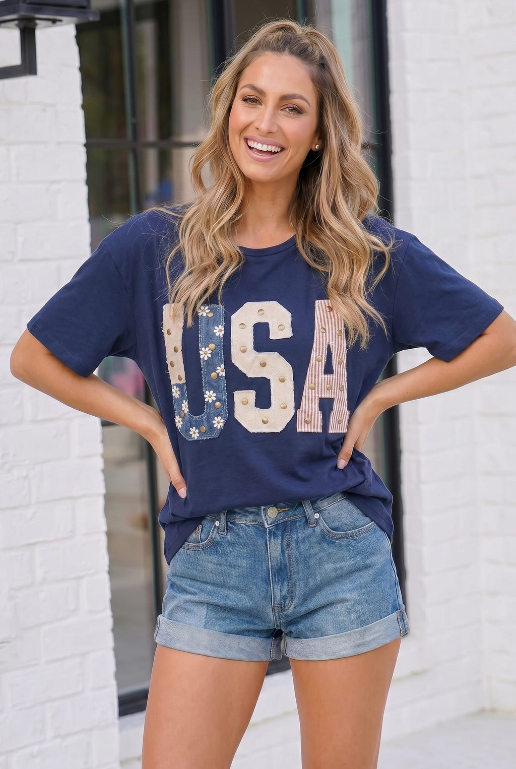 Stars Stripes and Daisy Vibes USA Graphic Tee