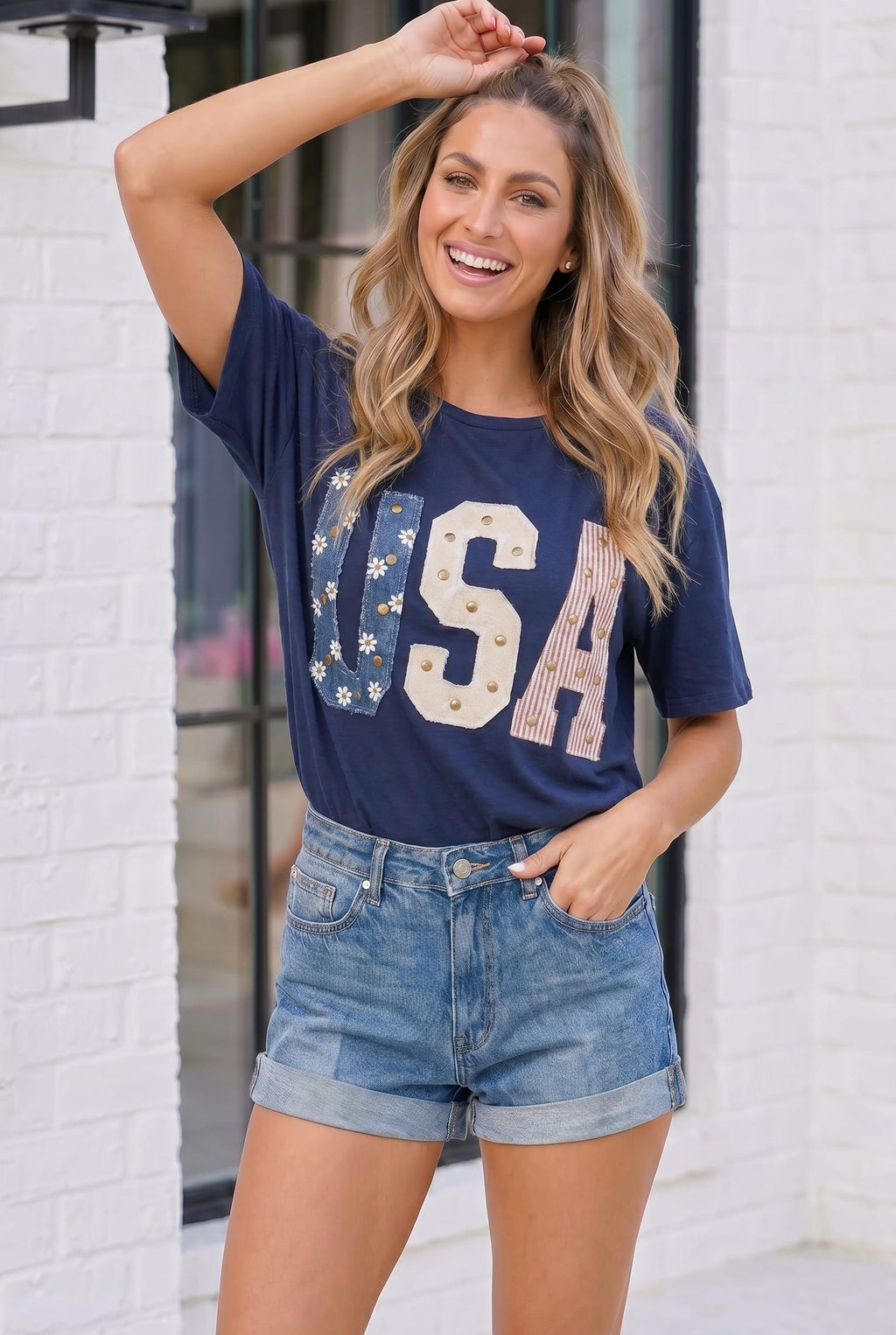 Stars Stripes and Daisy Vibes USA Graphic Tee
