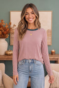 Stripe It Up Long Sleeve Tee in Mauve